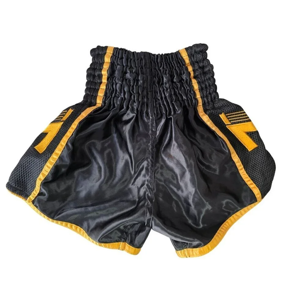 Combat Corner CRNR Boxing Shorts Black Gold Youth Sz S Muay Thai New